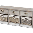 Baxton Studio Mabyn Modern and Contemporary Light Grey Finished Wood 3-Drawer Storage Bench with Baskets
