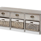 Baxton Studio Mabyn Modern and Contemporary Light Grey Finished Wood 3-Drawer Storage Bench with Baskets