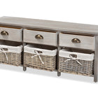 Baxton Studio Mabyn Modern and Contemporary Light Grey Finished Wood 3-Drawer Storage Bench with Baskets