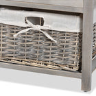 Baxton Studio Mabyn Modern and Contemporary Light Grey Finished Wood 3-Drawer Storage Bench with Baskets