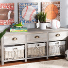 Baxton Studio Mabyn Modern and Contemporary Light Grey Finished Wood 3-Drawer Storage Bench with Baskets
