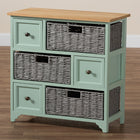 Baxton Studio Valtina Modern and Contemporary Two-Tone Oak Brown and Mint Green Finished Wood 3-Drawer Storage Unit with Baskets