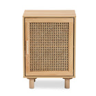 Baxton Studio Maclean Mid-Century Modern Rattan and Natural Brown Finished Wood 1-Door End Table