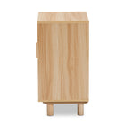 Baxton Studio Maclean Mid-Century Modern Rattan and Natural Brown Finished Wood 1-Door End Table