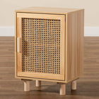 Baxton Studio Maclean Mid-Century Modern Rattan and Natural Brown Finished Wood 1-Door End Table