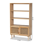 Baxton Studio Faulkner Mid-Century Modern Natural Brown Finished Wood and Rattan 2-Door Bookcase
