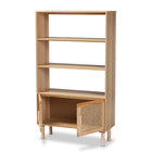 Baxton Studio Faulkner Mid-Century Modern Natural Brown Finished Wood and Rattan 2-Door Bookcase