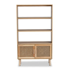 Baxton Studio Faulkner Mid-Century Modern Natural Brown Finished Wood and Rattan 2-Door Bookcase