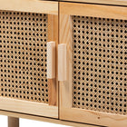 Baxton Studio Faulkner Mid-Century Modern Natural Brown Finished Wood and Rattan 2-Door Bookcase