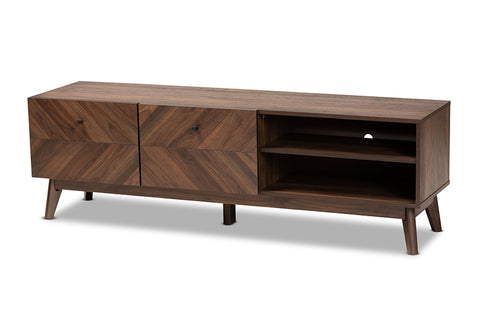 Baxton Studio Hartman Mid-Century Modern Walnut Brown Finished Wood TV Stand