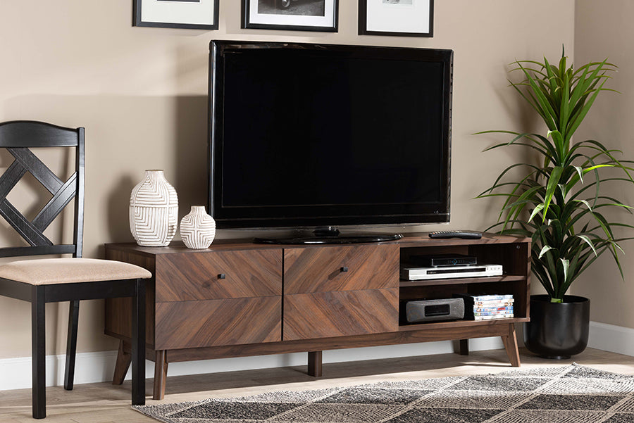 Baxton Studio Hartman Mid-Century Modern Walnut Brown Finished Wood TV Stand