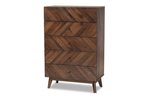 Baxton Studio Hartman Mid-Century Modern Walnut Brown Finished Wood 5-Drawer Storage Chest