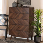 Baxton Studio Hartman Mid-Century Modern Walnut Brown Finished Wood 5-Drawer Storage Chest