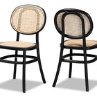 Baxton Studio Garold Mid-Century Modern Brown Woven Rattan and Black Wood 2-Piece Cane Dining Chair Set