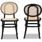 Baxton Studio Garold Mid-Century Modern Brown Woven Rattan and Black Wood 2-Piece Cane Dining Chair Set