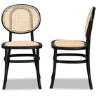 Baxton Studio Garold Mid-Century Modern Brown Woven Rattan and Black Wood 2-Piece Cane Dining Chair Set