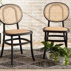 Baxton Studio Garold Mid-Century Modern Brown Woven Rattan and Black Wood 2-Piece Cane Dining Chair Set