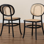 Baxton Studio Garold Mid-Century Modern Brown Woven Rattan and Black Wood 2-Piece Cane Dining Chair Set