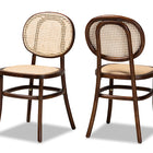 Baxton Studio Garold Mid-Century Modern Brown Woven Rattan and Walnut Brown Wood 2-Piece Cane Dining Chair Set