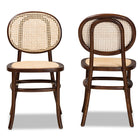 Baxton Studio Garold Mid-Century Modern Brown Woven Rattan and Walnut Brown Wood 2-Piece Cane Dining Chair Set