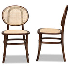 Baxton Studio Garold Mid-Century Modern Brown Woven Rattan and Walnut Brown Wood 2-Piece Cane Dining Chair Set