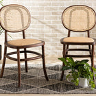 Baxton Studio Garold Mid-Century Modern Brown Woven Rattan and Walnut Brown Wood 2-Piece Cane Dining Chair Set