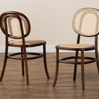 Baxton Studio Garold Mid-Century Modern Brown Woven Rattan and Walnut Brown Wood 2-Piece Cane Dining Chair Set