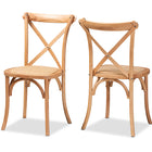 Baxton Studio Tartan Mid-Century Modern Brown Woven Rattan and Wood 2-Piece Dining Chair Set