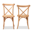 Baxton Studio Tartan Mid-Century Modern Brown Woven Rattan and Wood 2-Piece Dining Chair Set