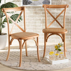 Baxton Studio Tartan Mid-Century Modern Brown Woven Rattan and Wood 2-Piece Dining Chair Set