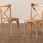 Baxton Studio Tartan Mid-Century Modern Brown Woven Rattan and Wood 2-Piece Dining Chair Set