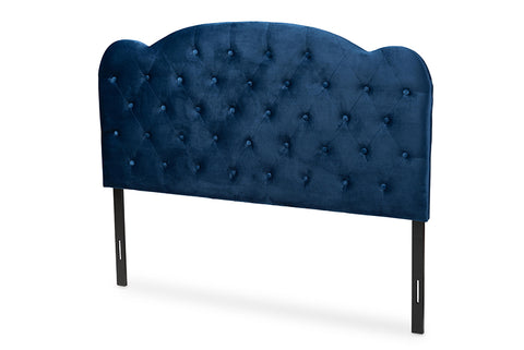 Baxton Studio Clovis Modern and Contemporary Navy Blue Velvet Fabric Upholstered Queen Size Headboard