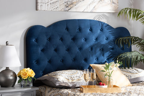 Baxton Studio Clovis Modern and Contemporary Navy Blue Velvet Fabric Upholstered Queen Size Headboard