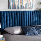 Baxton Studio Emile Modern and Contemporary Navy Blue Velvet Fabric Upholstered and Dark Brown Finished Wood Full Size Headboard