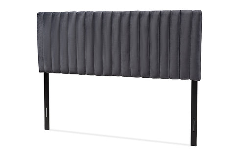 Baxton Studio Emile Modern and Contemporary Grey Velvet Fabric Upholstered and Dark Brown Finished Wood King Size Headboard