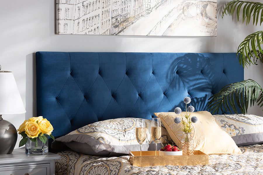 Baxton Studio Felix Modern and Contemporary Navy Blue Velvet Fabric Upholstered Full Size Headboard