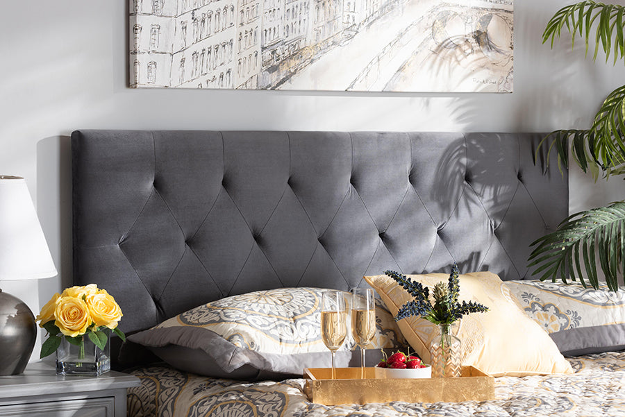 Baxton Studio Felix Modern and Contemporary Grey Velvet Fabric Upholstered Queen Size Headboard