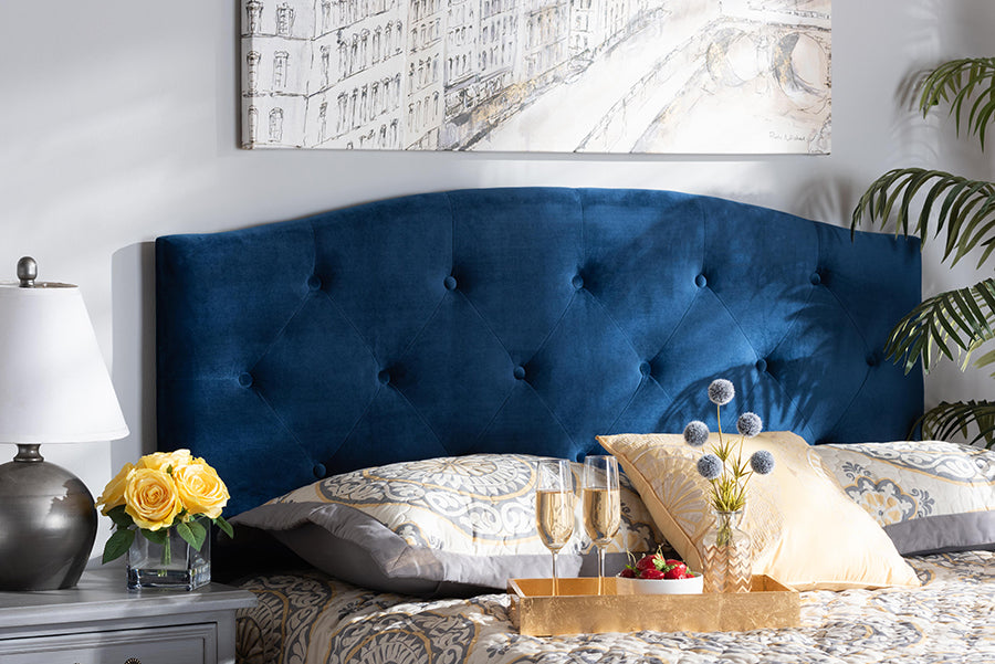 Baxton Studio Leone Modern and Contemporary Navy Blue Velvet Fabric Upholstered King Size Headboard