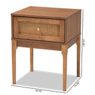 Baxton Studio Ramiel Mid-Century Modern Ash Walnut Finished Wood and Rattan 1-Drawer Nightstand