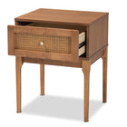 Baxton Studio Ramiel Mid-Century Modern Ash Walnut Finished Wood and Rattan 1-Drawer Nightstand