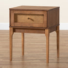 Baxton Studio Ramiel Mid-Century Modern Ash Walnut Finished Wood and Rattan 1-Drawer Nightstand