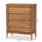 Baxton Studio Ramiel Mid-Century Modern Ash Walnut Finished Wood and Rattan 4-Drawer Chest
