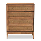 Baxton Studio Ramiel Mid-Century Modern Ash Walnut Finished Wood and Rattan 4-Drawer Chest