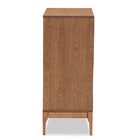 Baxton Studio Ramiel Mid-Century Modern Ash Walnut Finished Wood and Rattan 4-Drawer Chest