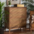 Baxton Studio Ramiel Mid-Century Modern Ash Walnut Finished Wood and Rattan 4-Drawer Chest
