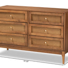 Baxton Studio Ramiel Mid-Century Modern Ash Walnut Finished Wood and Rattan 6-Drawer Dresser