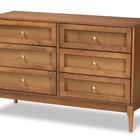 Baxton Studio Ramiel Mid-Century Modern Ash Walnut Finished Wood and Rattan 6-Drawer Dresser