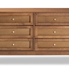 Baxton Studio Ramiel Mid-Century Modern Ash Walnut Finished Wood and Rattan 6-Drawer Dresser