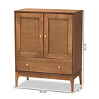 Baxton Studio Ramiel Mid-Century Modern Ash Walnut Finished Wood and Rattan 1-Drawer Sideboard