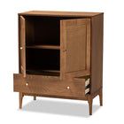 Baxton Studio Ramiel Mid-Century Modern Ash Walnut Finished Wood and Rattan 1-Drawer Sideboard